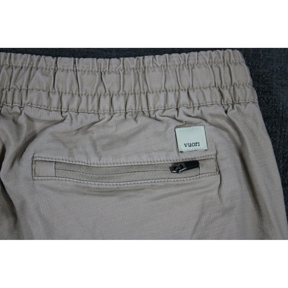 Vuori Ripstop Climber Pants Mens Large Khaki Tan Organic Cotton Stretch Raw Hem